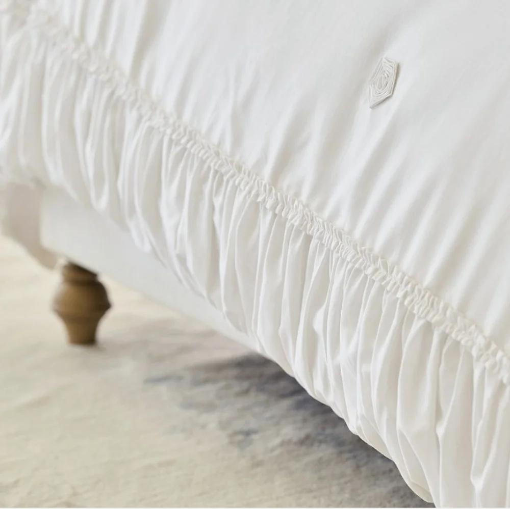 LoveShackFancy White Embellished Rosette Duvet Cover,King/Cal. King, Retail $329